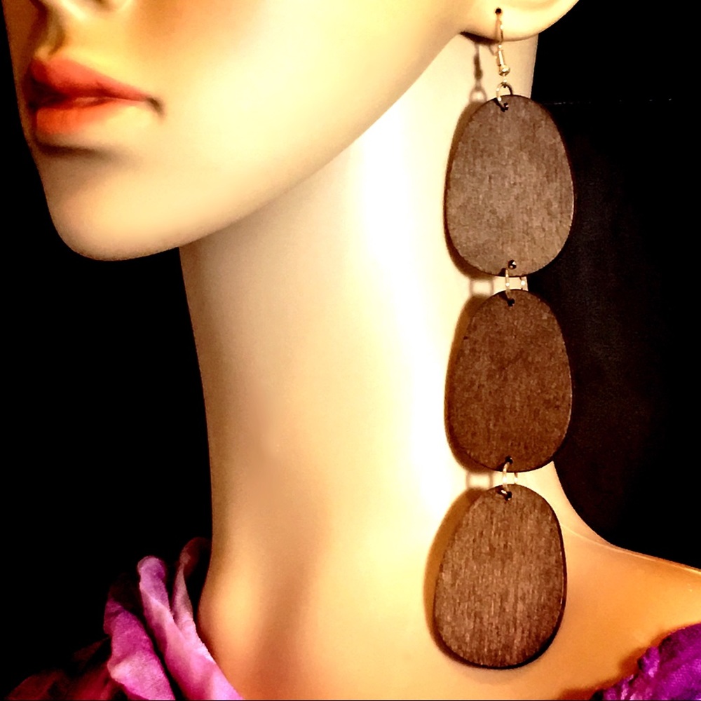🌴💕Ultra Long, Natural Wood Drop Earrings 💕🌴